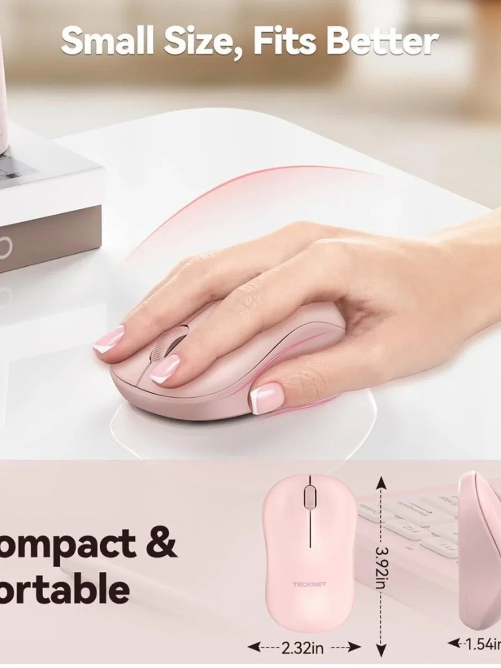 TECKNET Pink Silent Wireless Mouse for Laptop 2.4G Portable EWM01233 NIB